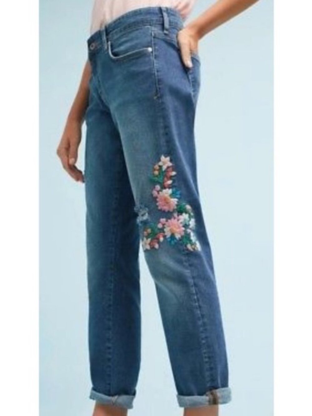 PILCRO Anthropologie Embroidered Floral Denim Jeans Size 26